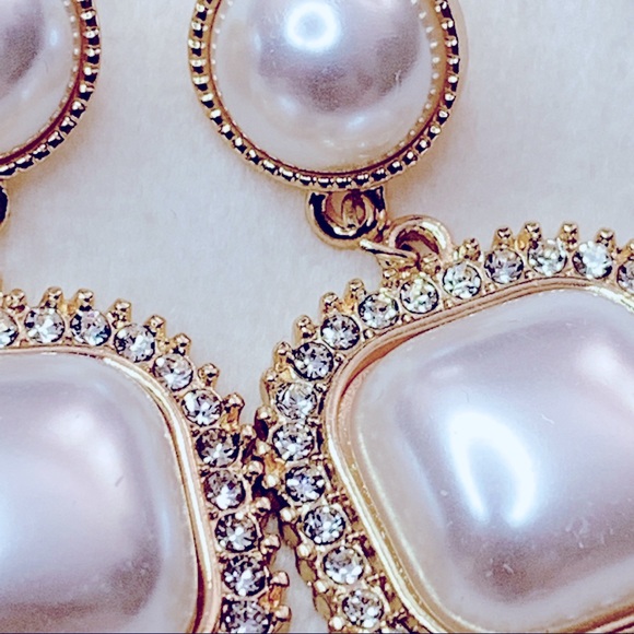 ❣️$25/3❣️ Elegant Wedding Square Pearl Rhinestones Earrings - Picture 6 of 10